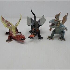 Toy Major Dragon Figures Lot 3 Fireball/Elite/Megawing Dragons Red Blue Black 6"